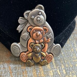 1970’s L. Razza Multi-Tone Teddy Bear Trio Brooch